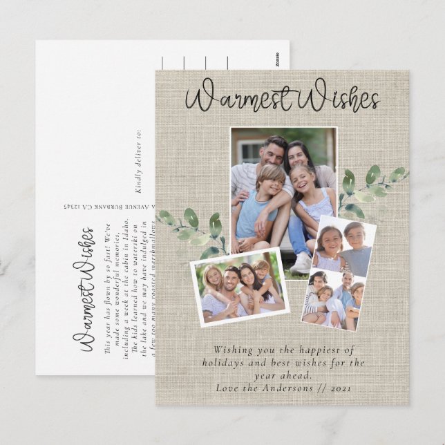 Önskemål Burlap Eucalyptus Photo Collage Helg Vykort (Fram/baksida)