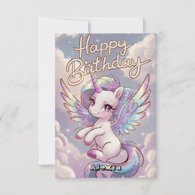 Önskemål Celestial Unicorn Birthday Kort (Framsida)