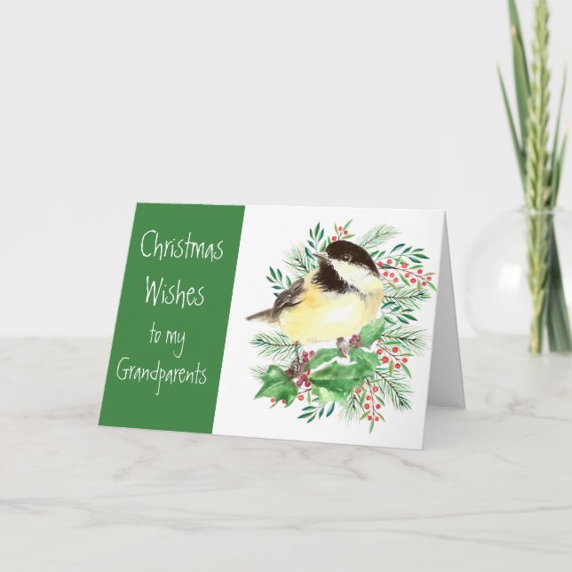 Önskemål Chickadee Bird Grandföräldrar Helgkort (Framsida)