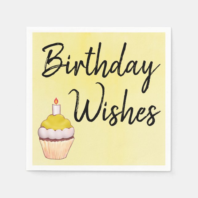 Önskemål Cupkakas Gult på födelsedagen Pappersservett (Framsidan)
