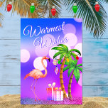 Önskemål Flamingo Tropical Beach-julen varmast Helgkort<br><div class="desc">Det här varmaste Julhälsningar i Önskemål har en rosa flamingo med dekorerat helgdag träd och gåvor på en tropisk strandkväll. Inuti Hälsning ~ "Från vår paradise till er i Helgdag". ^</div>