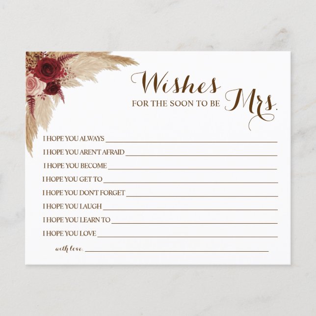 Önskemål för att Soon ska bli mrs Möhippa Card Flygblad (Framsidan)