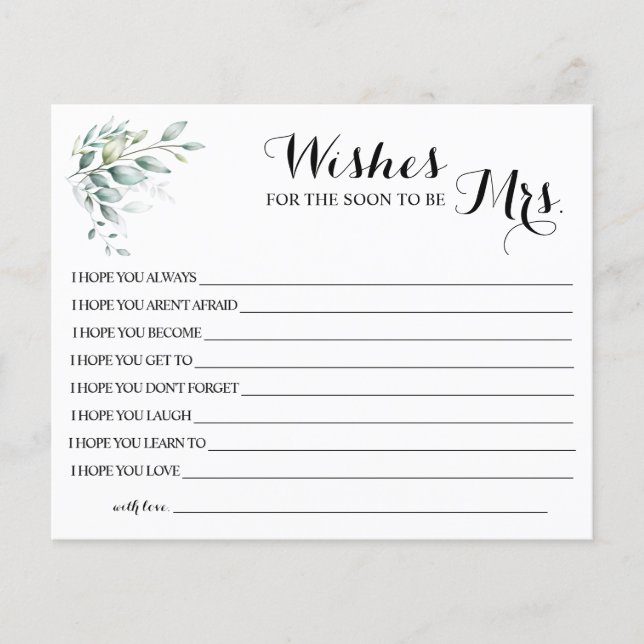 Önskemål för att Soon ska bli Mrs Möhippa-kort Flygblad (Framsidan)