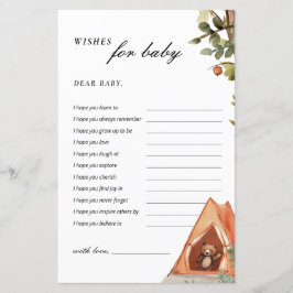 Önskemål för Baby Bear Camper Baby Shower Game