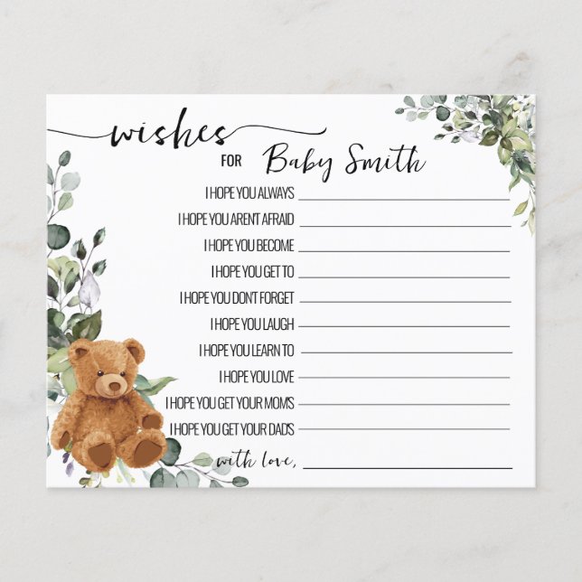 Önskemål för Baby Bear Grey Baby Shower Card Flygblad (Framsidan)