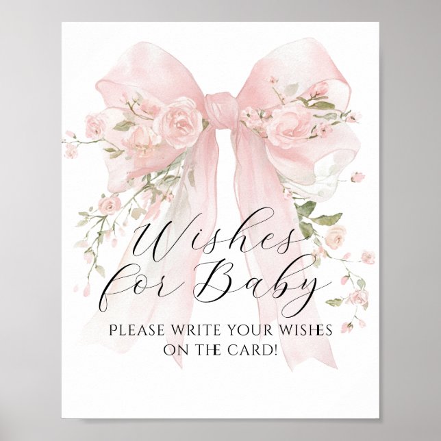 Önskemål för Baby Blommigt Bow Girl Baby Shower Ga Poster (Framsidan)