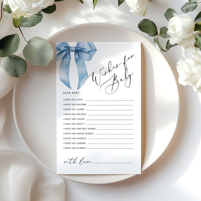 Önskemål för baby blue Bow Baby-duschkort (Skapare uppladdad)