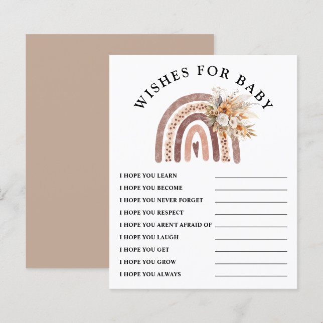 Önskemål för Baby | Boho Rainbow Baby Shower Game (Fram/baksida)