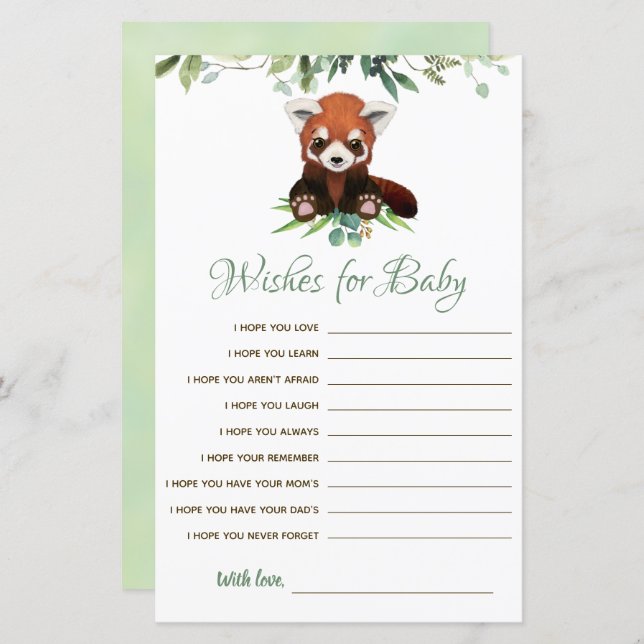 Önskemål för baby budgeterade Red Panda Bear Game (Fram/baksida)