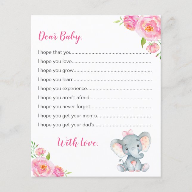 Önskemål för Baby Cards Rosa Girl Girl Elephant Sh (Framsida)