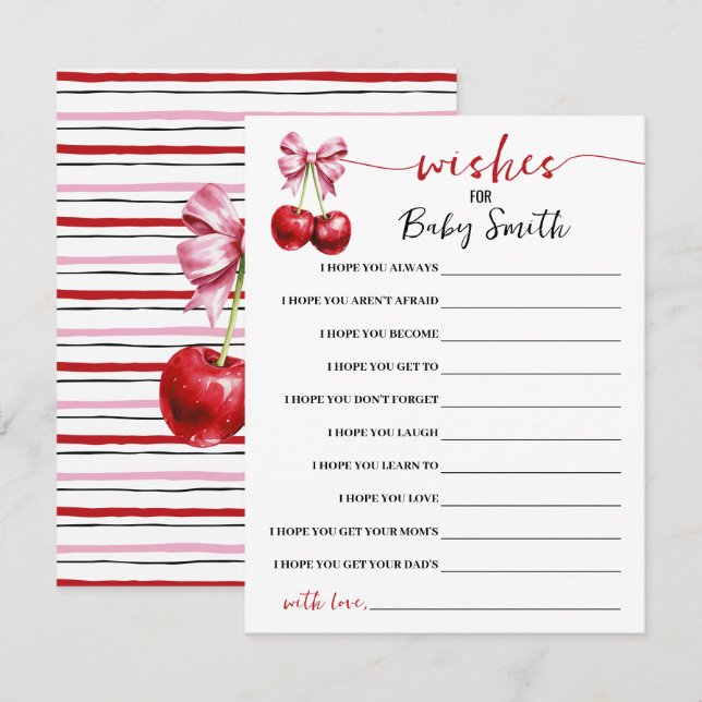 Önskemål för Baby Cherry Baby Shower-spelkortet Tilläggskort (Fram/baksida)