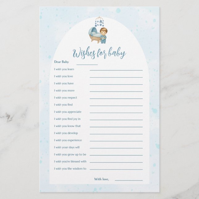 Önskemål för baby Cute Boy Blue Shower Card (Framsida)