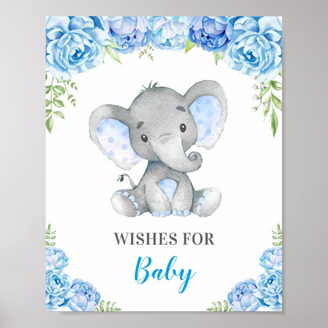 Önskemål för Baby Elephant Pojke Shower Sprinkle Poster (Framsidan)