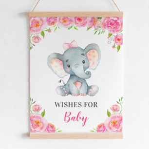 Önskemål för Baby Elephant Rosa Girl Shower Sprink Poster