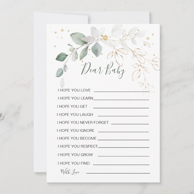 Önskemål för Baby Grönt Guld Foliage Shower Game Inbjudningar (Framsida)