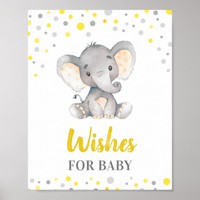 Önskemål för Baby Gult Dots Elephant Baby Shower Poster (Framsidan)