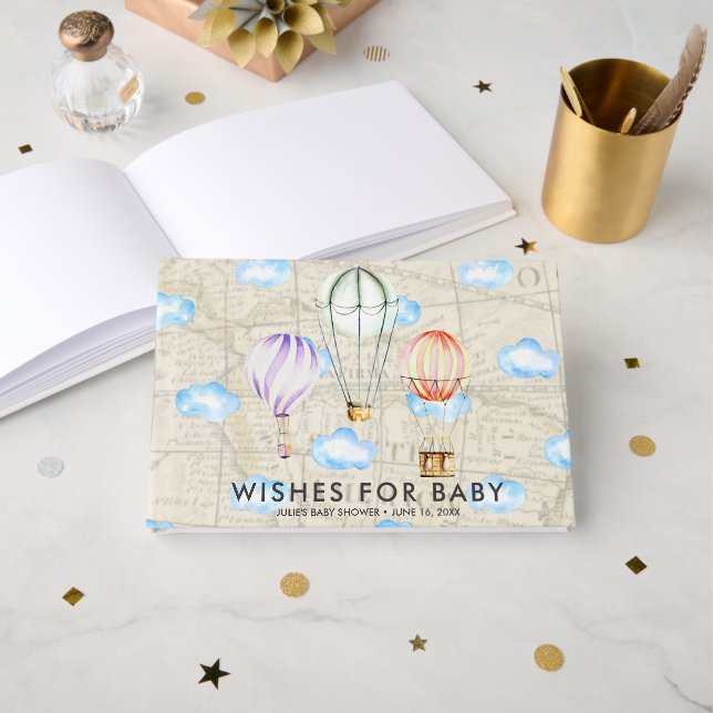 Önskemål för Baby | Luftballong Baby Shower Gästböcker (Framsida öppen)