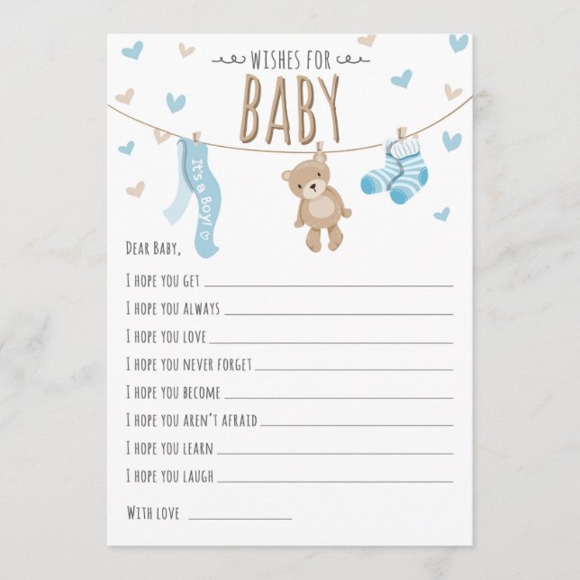 Önskemål för Baby Nalle Blue Boy Game Card Rådkort (Framsida)