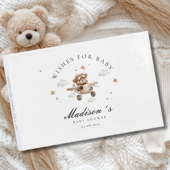Önskemål för Baby! Nalle och flygplan Gästböcker (Personalized "Wishes for Baby!" Baby Shower, Guest Book. For Baby Boy and Girl.)