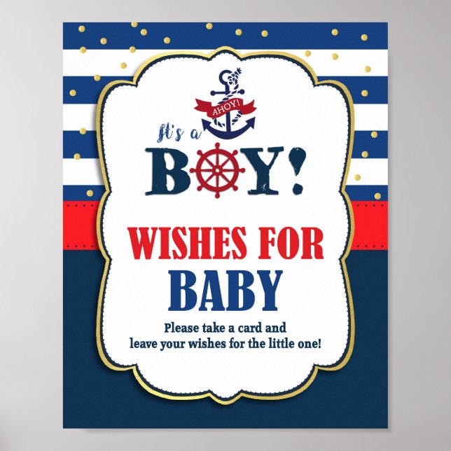 Önskemål för Baby Nautical Baby Shower Activity Poster (Framsidan)