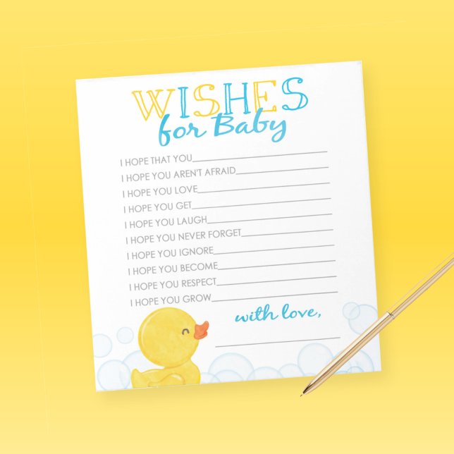 Önskemål för Baby Rubber Anka Baby Shower Advice Anteckningsblock (Wishes For Baby Watercolor Rubber Duck Answer Sheets Pack of 40)