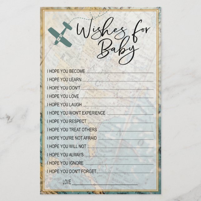 Önskemål för Baby Travel Baby Shower Guest Memory (Framsida)