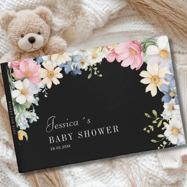 Önskemål för Baby! Wildblomma, babyskor Gästböcker (Personalized, floral, watercolor, Baby Shower Guest Book.)