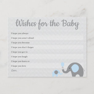 Önskemål för blåttelefantbaby shower för babykort vykort