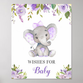Önskemål för Flicka Lila Lilac Elephant Shower Poster