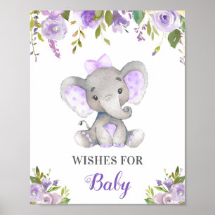 Önskemål för Flicka Lila Lilac Elephant Shower Poster