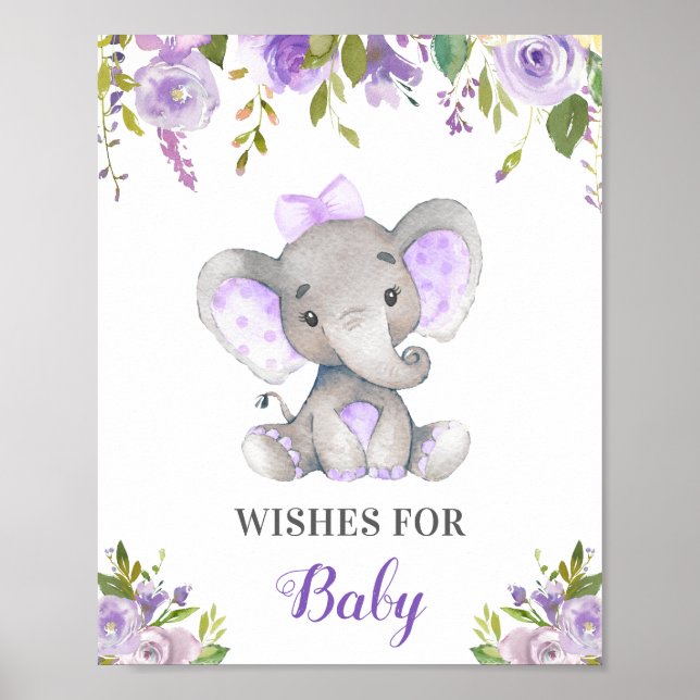 Önskemål för Flicka Lila Lilac Elephant Shower Poster (Framsidan)