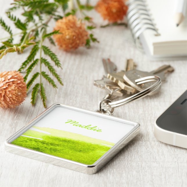 Önskemål för grönt av gräs fyrkantig silverfärgad nyckelring (Sidan)