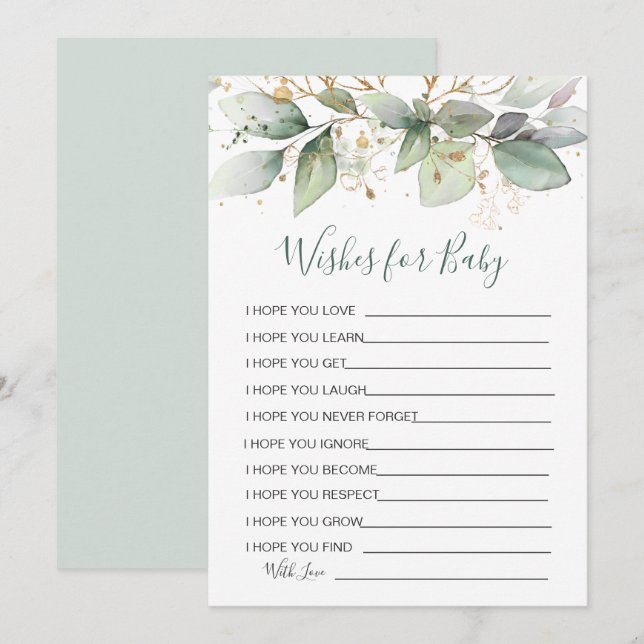 Önskemål för grönt löv för babyskor inbjudningar (Fram/baksida)