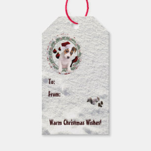 Önskemål för jul för jackRussell valp varmt Presentetikett