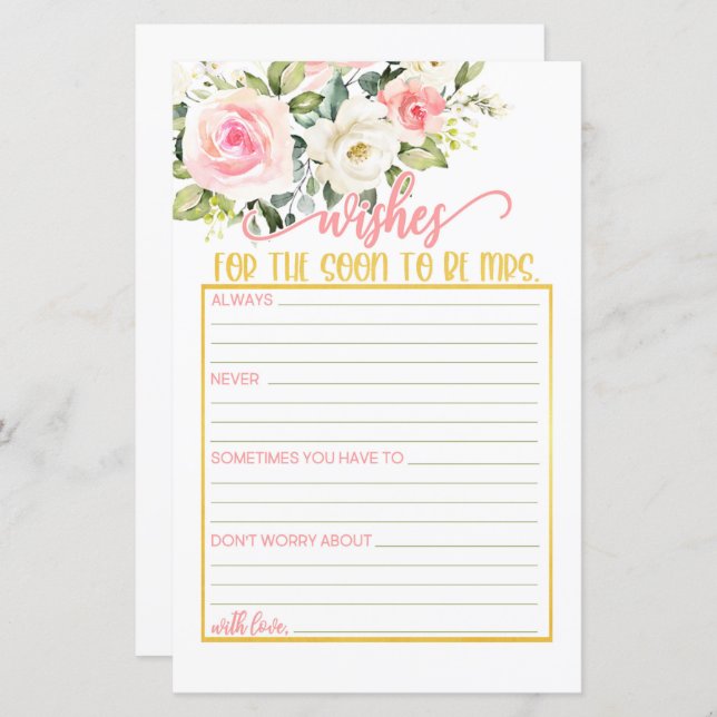 Önskemål för nästa fru - Rosa Blommigt och Guld (Fram/baksida)