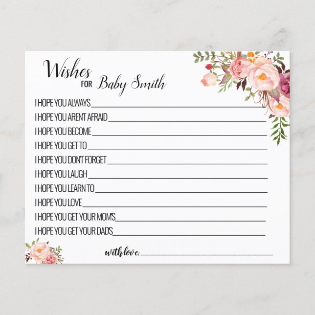 Önskemål för Nyfödd bebis rosa duschkort (Framsida)