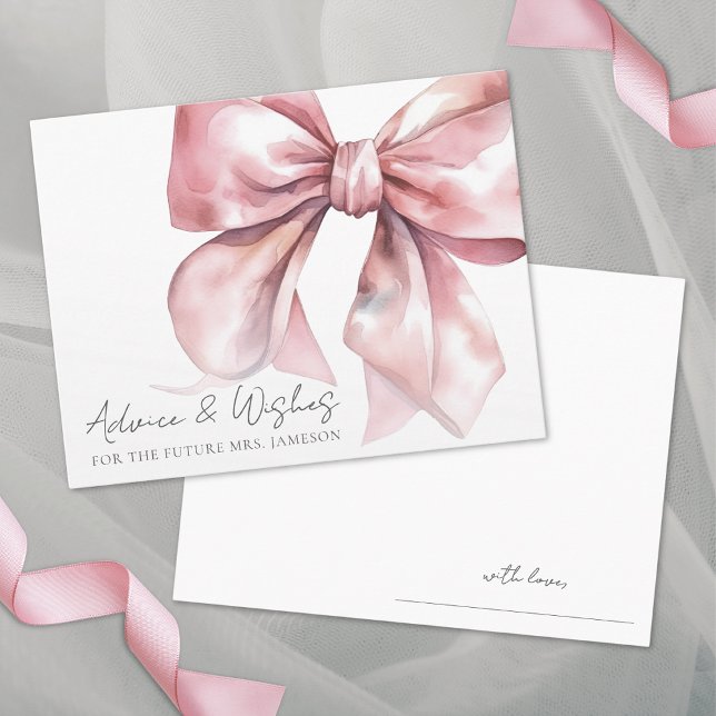 Önskemål för  Rosa Bow Möhippa Advice Tilläggskort (Blush Pink Bow Bridal Shower Advice Wishes Enclosure Card)