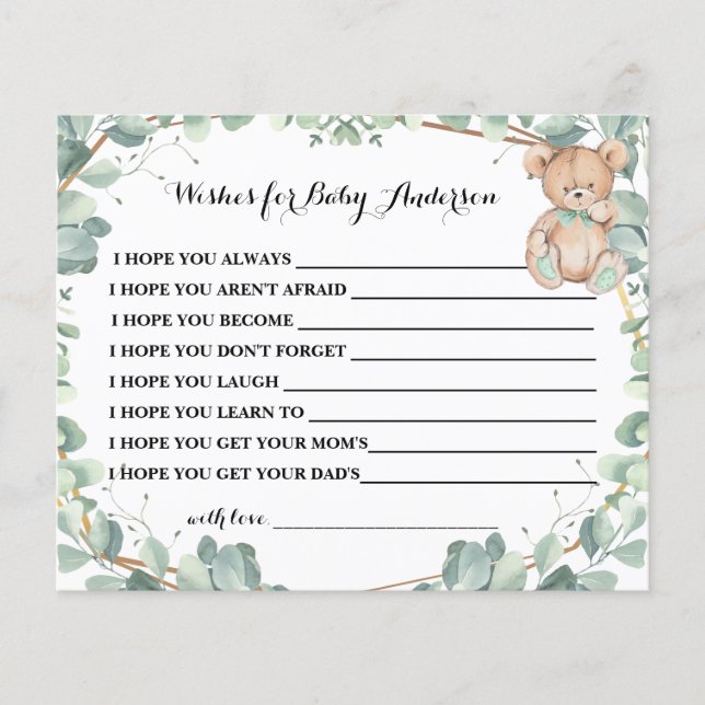 Önskemål för snart att bli Mamma Bear Greenery Sho Flygblad (Framsidan)