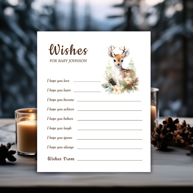 Önskemål för Woodland Hjort Baby Shower Game för B (Winter Deer Baby Shower Game Wishes For Baby)