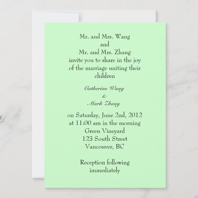 Önskemål från föräldrar i Bride och Groom, bröllop Inbjudningar (Framsida)