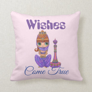 Önskemål Kom True Lila Genie Girl Magic Flaska Kudde