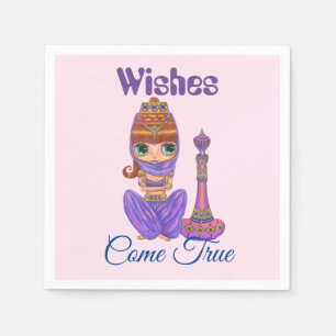 Önskemål Kom True Lila Genie Girl Magic Flaska Pappersservett
