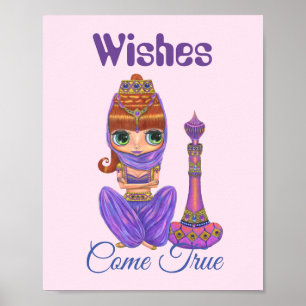 Önskemål Kom True Lila Genie Girl Magic Flaska Poster