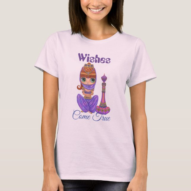 Önskemål Kom True Lila Genie Girl Magic Flaska T Shirt (Framsida)