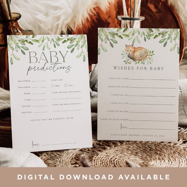 Önskemål-kort för Woodland Fox Dubbla Side Baby Sh Inbjudningar (Skapare uppladdad)