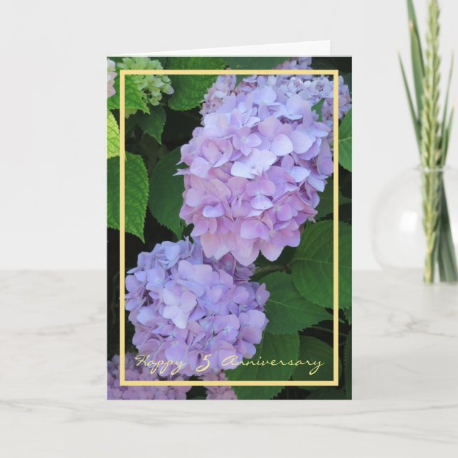 Önskemål Lila Hydrangeas, femte Bröllop-årsdagen Kort (Framsida)