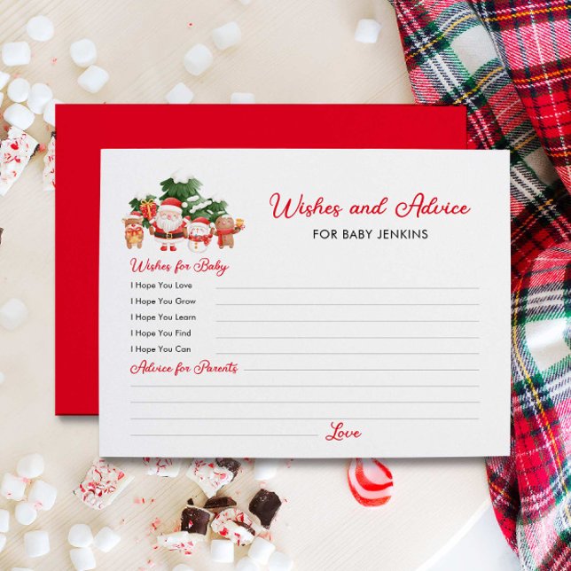 Önskemål och råd: Santa Baby Shower Vykort (Wishes and Advice Santa Baby Shower Theme Card)