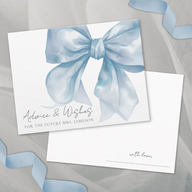 Önskemål om blå Möhippa Tilläggskort (Blue Bow Bridal Shower Advice Wishes Enclosure Card)