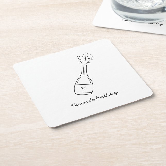 Önskemål Popping Champagne Flaska Underlägg Papper Kvadrat (Vinklad)