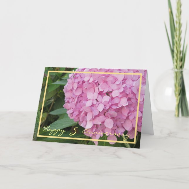 Önskemål Rosa Hydrangeas, femte Bröllop-årsdagen Kort (Framsida)